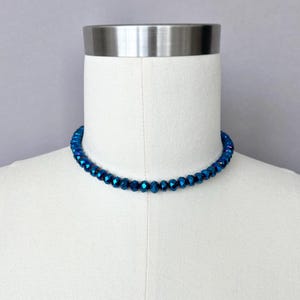 Blue crystal choker, sparkly faceted beads necklace, iridescent crystal choker, gift for her, elegant jewelry, Czech beads sparkle choker