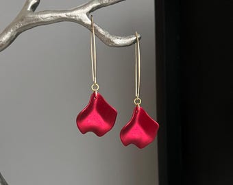 Red Petal Earrings, Minimalist Flower Earrings, Lightweight Red Leaf Earrings, Dangle Boho Earrings, Botanical Earrings, Gift For Her