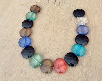 XL Acrylic Bead Statement Necklace: Multi-Color Vintage Design