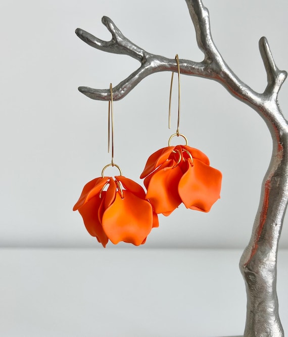 Dangle Acrylic Chiffon Petal Earrings - Long Rose Flower Statement Earrings For Women - View #7