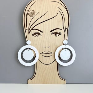 White oversized statement earrings, large circle earrings, bold earrings, modern acrylic earrings, lightweight geometric earrings, gifts