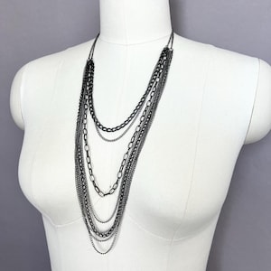 Multi-layer black gunmetal chain necklace, statement gothic necklace, edgy modern necklace, metal necklace, grange necklace, punk necklace