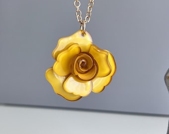 Saffron Yellow Resin Rose Necklace: Elegant Floral Statement Jewelry