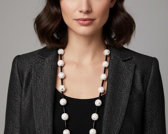 Black and White Spotted Acrylic Bead Necklace, Modern Geometric Necklace, Statement Necklace, Contemporary Jewelry, Gift for Her, LIMITED