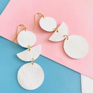 White Leather Geometric Earrings: Modern Statement Jewelry