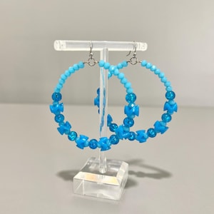 Turquoise beaded hoops, design hoops, turquoise earrings, lightweight earrings, geometric earrings, glass beads hoops, gift for her