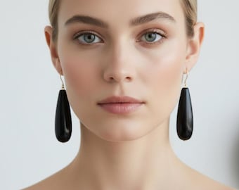 Statement Black Earrings, Long Teardrop Earrings, Geometric Minimalist Earrings, Modern Dangle Earrings, Contemporary Earrings, Gift For Her