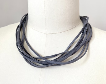 Gray Faux Suede Rope Necklace: Minimalist Textile Design