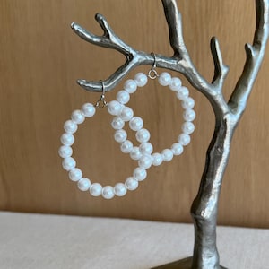Pearl hoops, white hoop earrings, bridal earrings, statement hoop earrings, pearl beads earrings, geometric earrings, wedding earrings