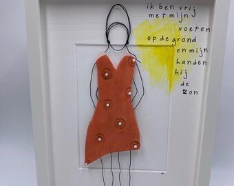 Fotoframe ijzerdraad en keramiek, fotoframe met gedicht, fotoframe aquarel