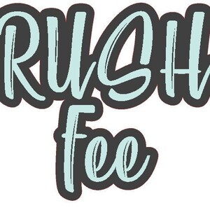 Könnte beinhalten: Die Worte "RUSH Fee" in einer kursiven, hellblauen Schrift mit einem dunkelgrauen Umriss. Der Text ist auf weißem Hintergrund zentriert. Die Buchstaben sind leicht geneigt und verbunden, was einen handschriftlichen Eindruck erweckt.