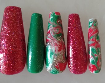 Press On Nails - Christmas Twist - Long Coffin