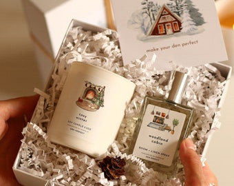 COSY WINTER Gift Set, Soy Candle and Room + Linen Spray Gift Box Christmas Gift Set