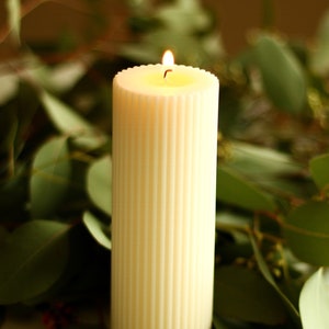 COTTON MUSK & LILY Ribbed Soy Pillar Candle, Decorative Candles, Scented Pillar Candle, Candle Gift, Home Decor, Wide Column Pillar Candle image 1