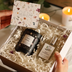 Happy Birthday Gift Set, Soy Candle and Room + Linen Spray Gift Box Floral Home Decor Gift For Her Gift For Friend Birthday Candle