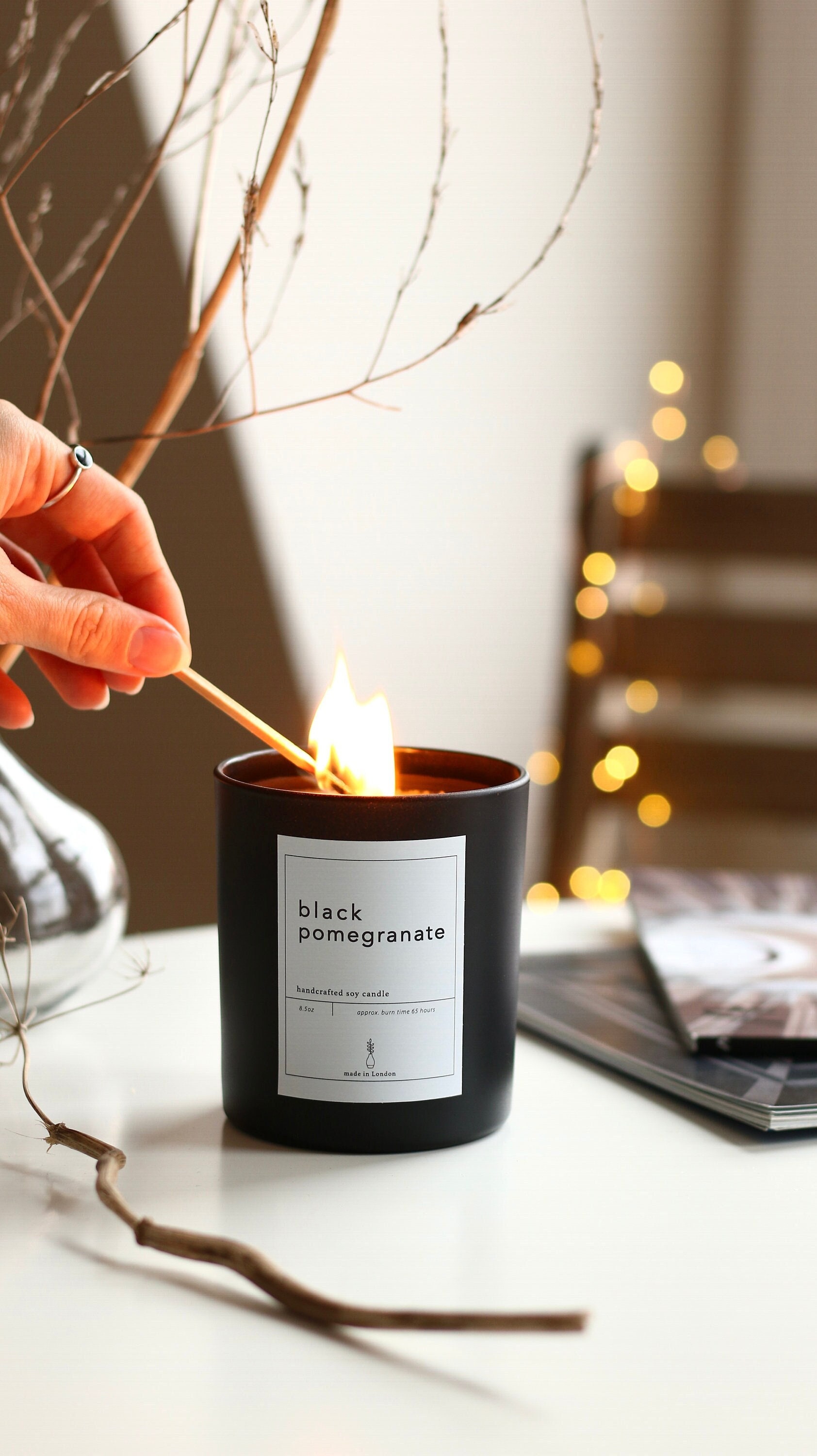 Grenade Noire Bougie de Soja Grande Bougie Végétalienne Huile Essentielle Naturelle Luxe Saint-Valen