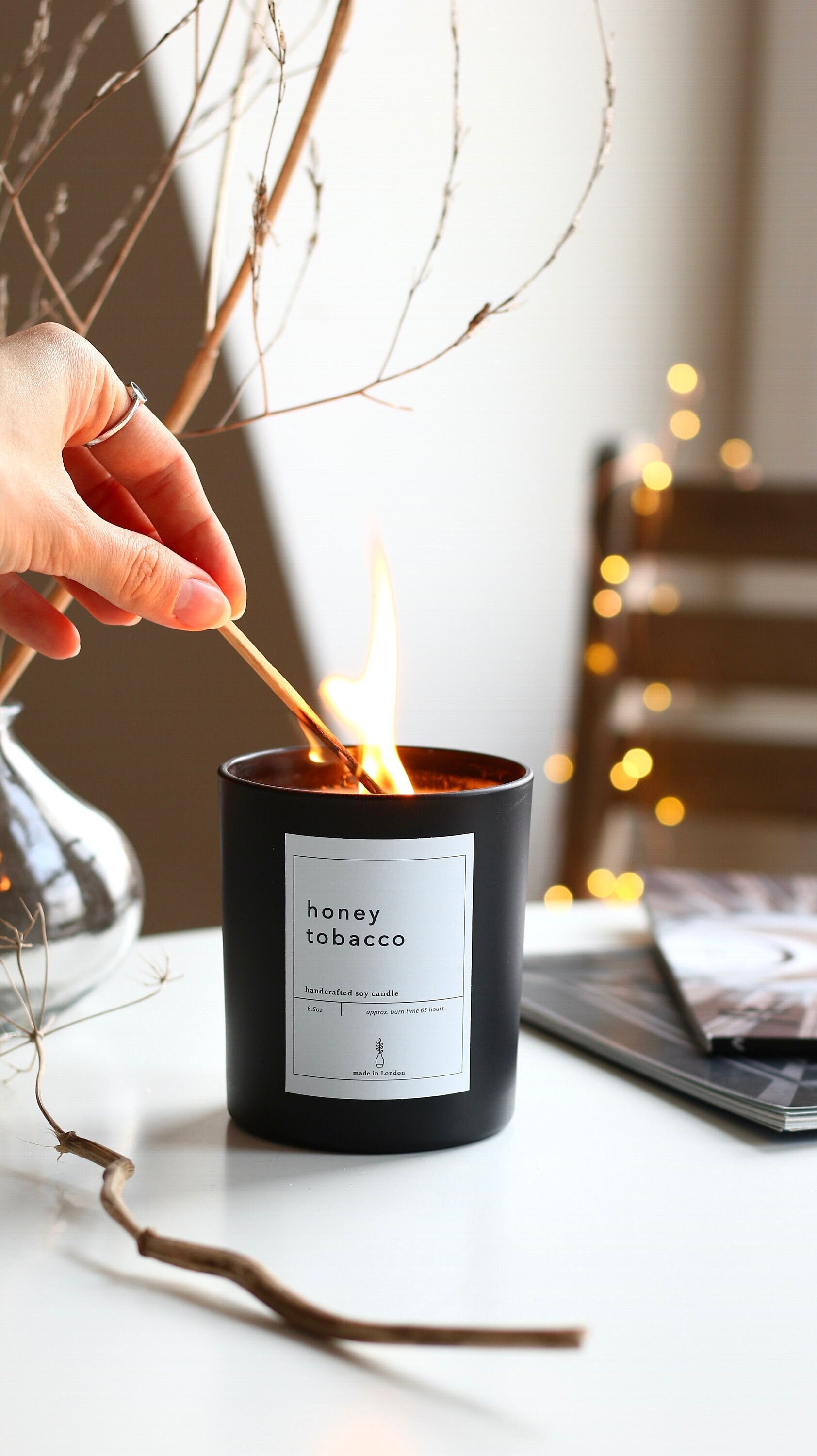 Miel Tabac Bougie de Soja Grande Bougie 8, 5 Oz Vegan Natural Luxury Fragrance Candle | Cadeau Pour 