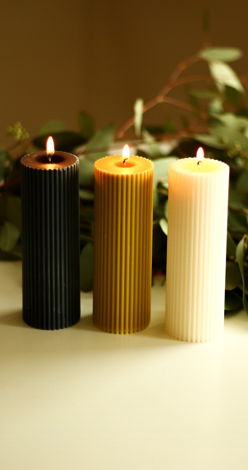COTTON MUSK & LILY Ribbed Soy Pillar Candle, Decorative Candles, Scented Pillar Candle, Candle Gift, Home Decor, Wide Column Pillar Candle image 5