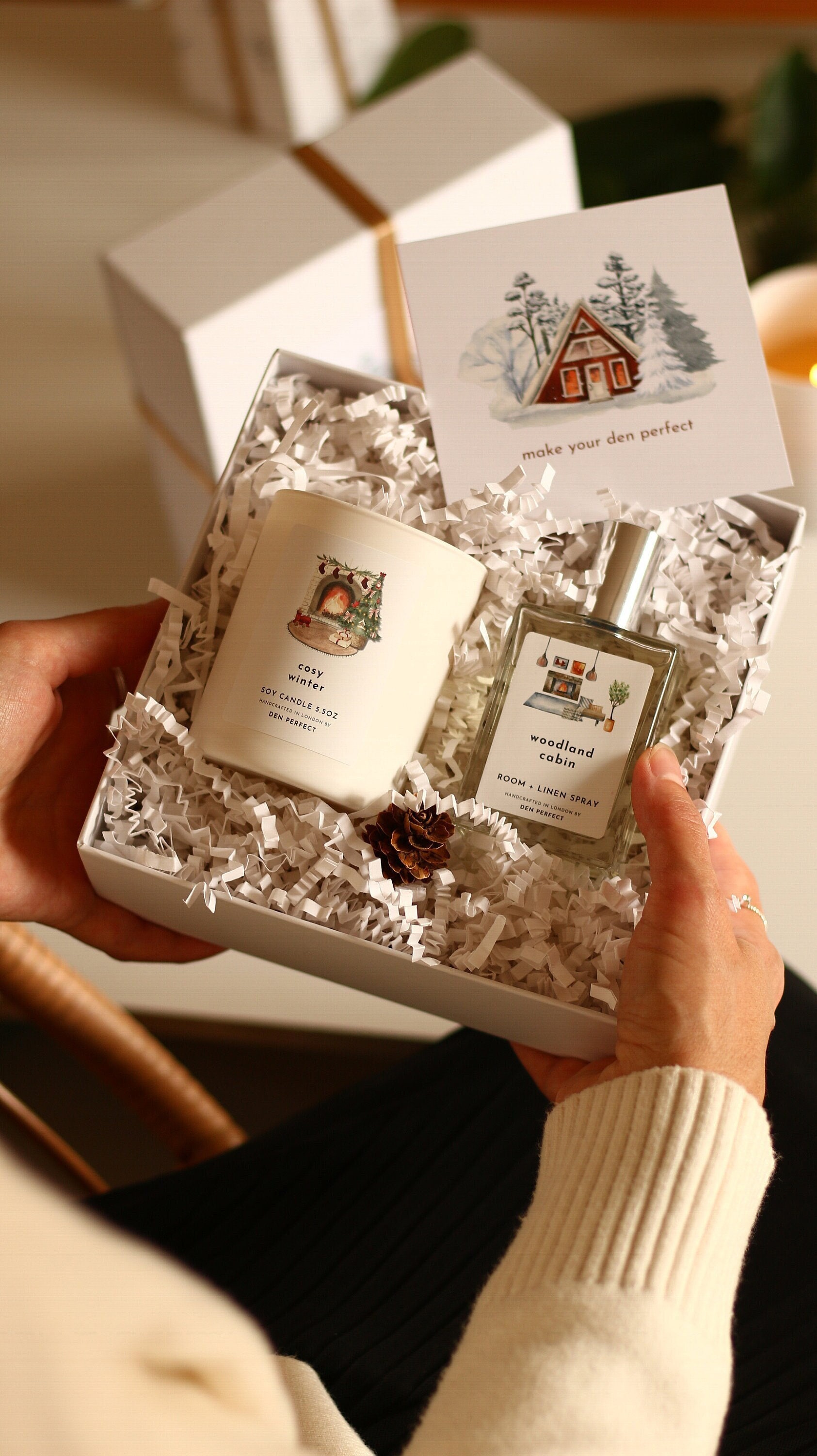 Cosy Winter Gift Set, Soy Candle & Room + Linen Spray Box Christmas Set
