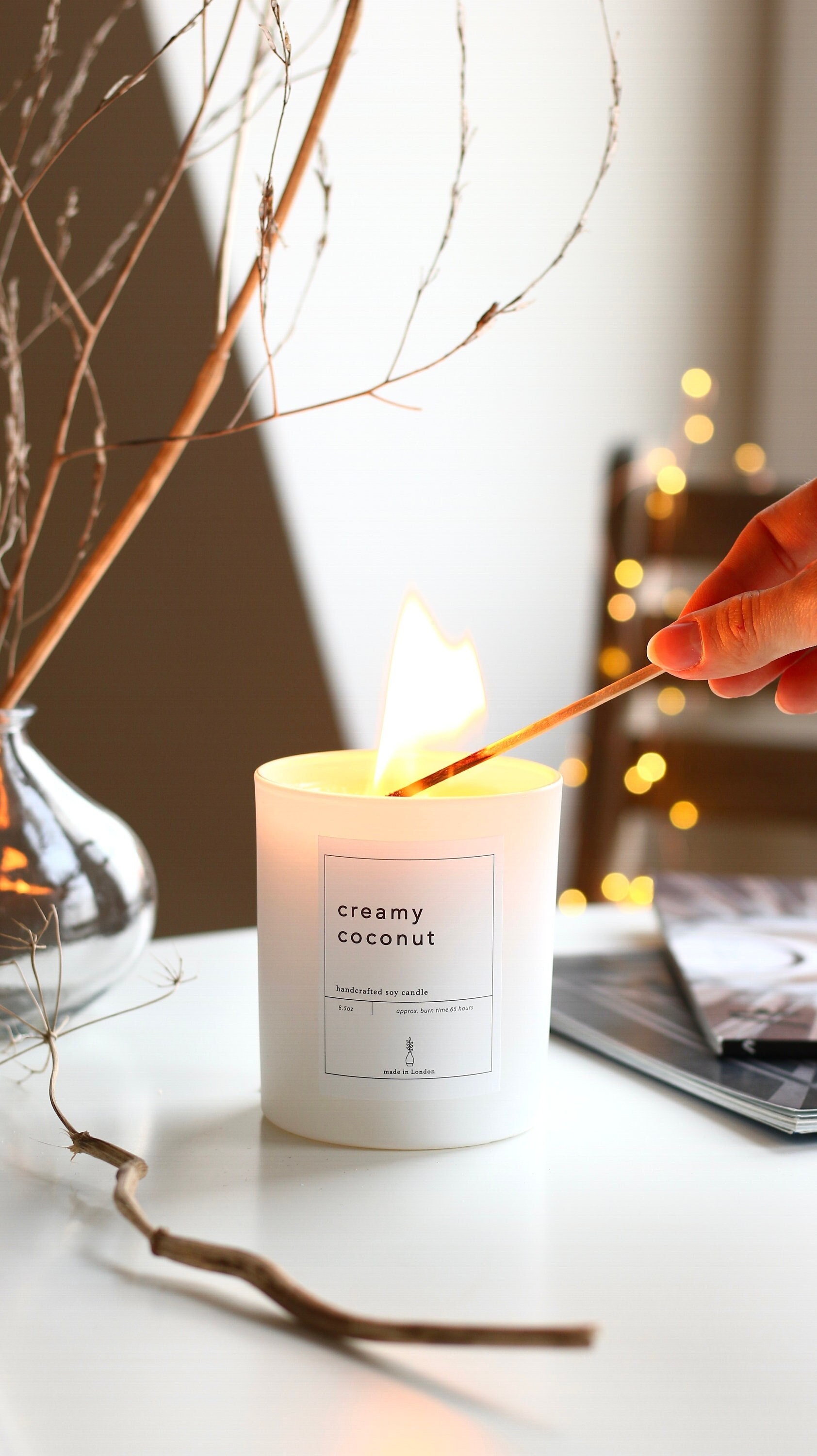 Bougie Crémeuse de Cire Soja Noix Coco 8.5Oz Vegan Essential Oil Candle Spa Gift Box Sweet Scented A