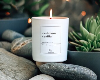 Vela de soja de vainilla y cachemira, vela de postre dulce, vela aromática acogedora para ella, regalo de cuidado personal, decoración minimalista para el hogar, vela de vainilla cálida, regalo