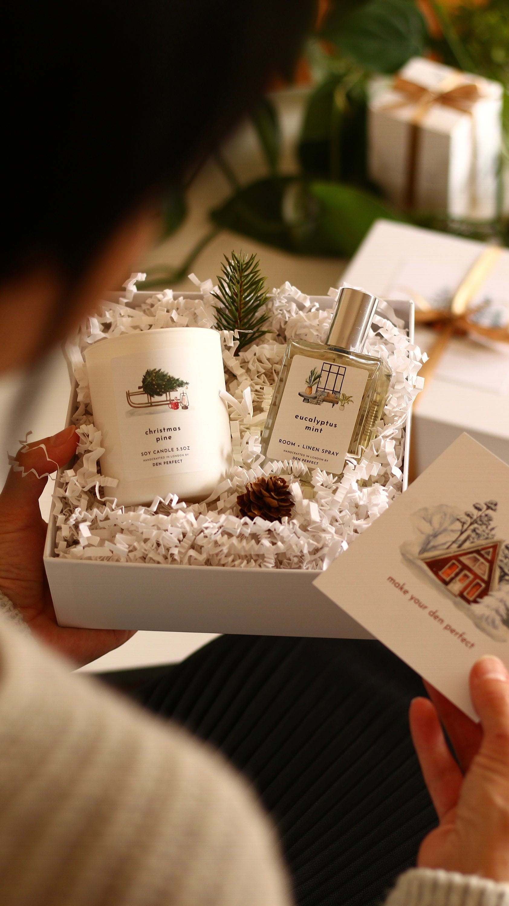 Christmas Pine Gift Set, Soy Candle & Room + Linen Spray Box