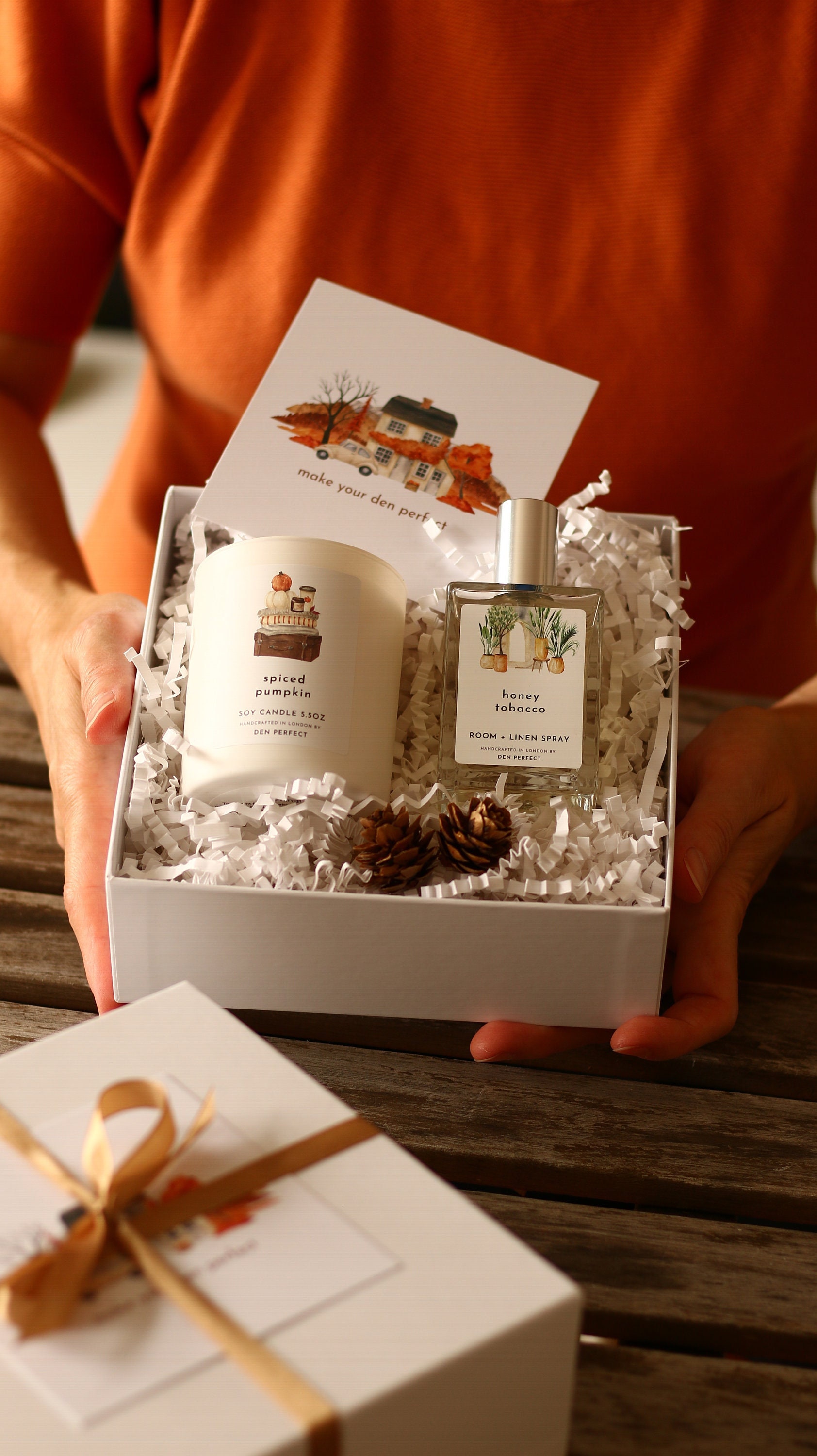 Spiced Pumpkin Gift Set, Soy Candle & Room + Linen Spray Box Autumn Set