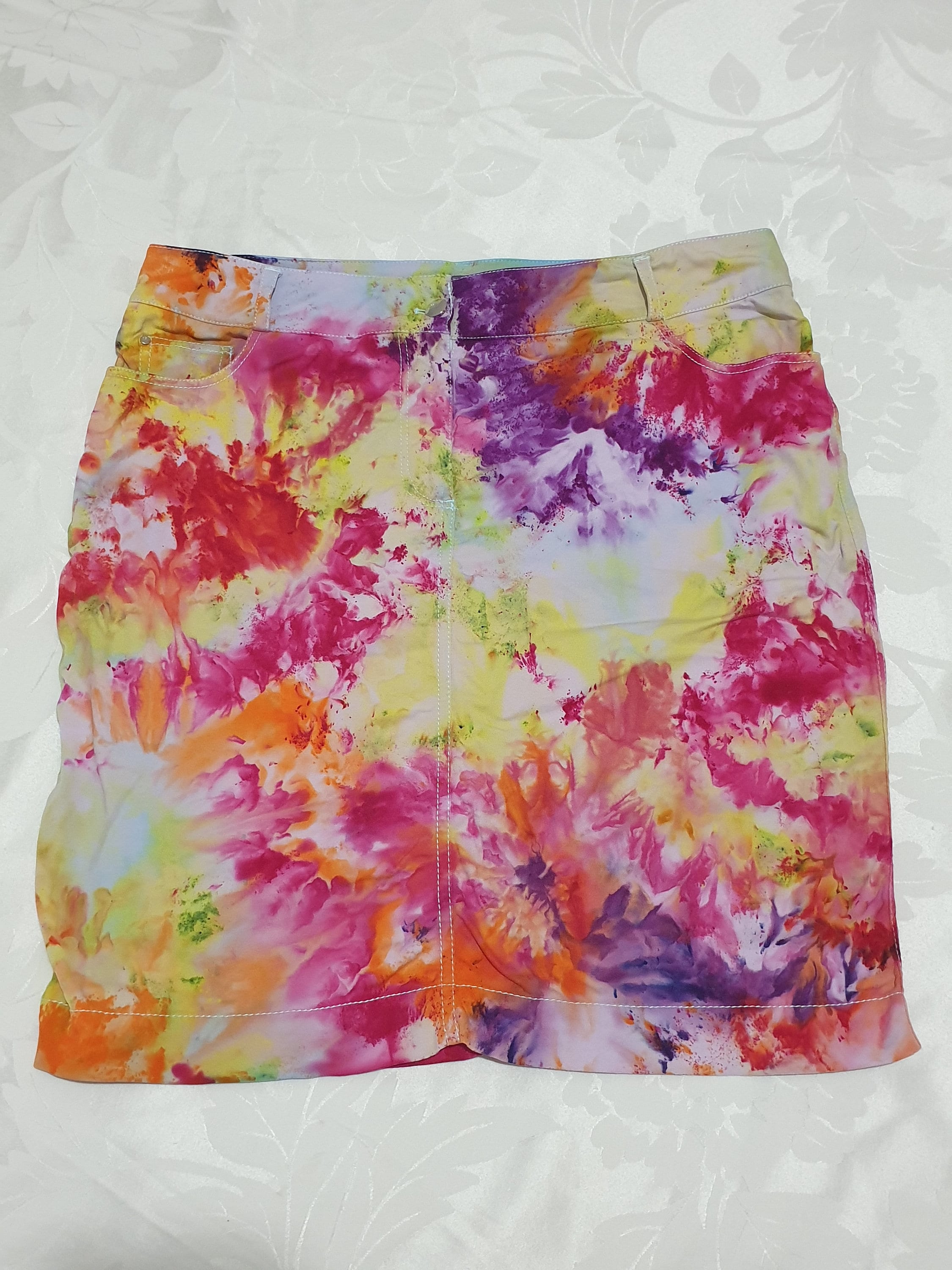 RAINBOW tiedye denim SKIRT size 16 Etsy