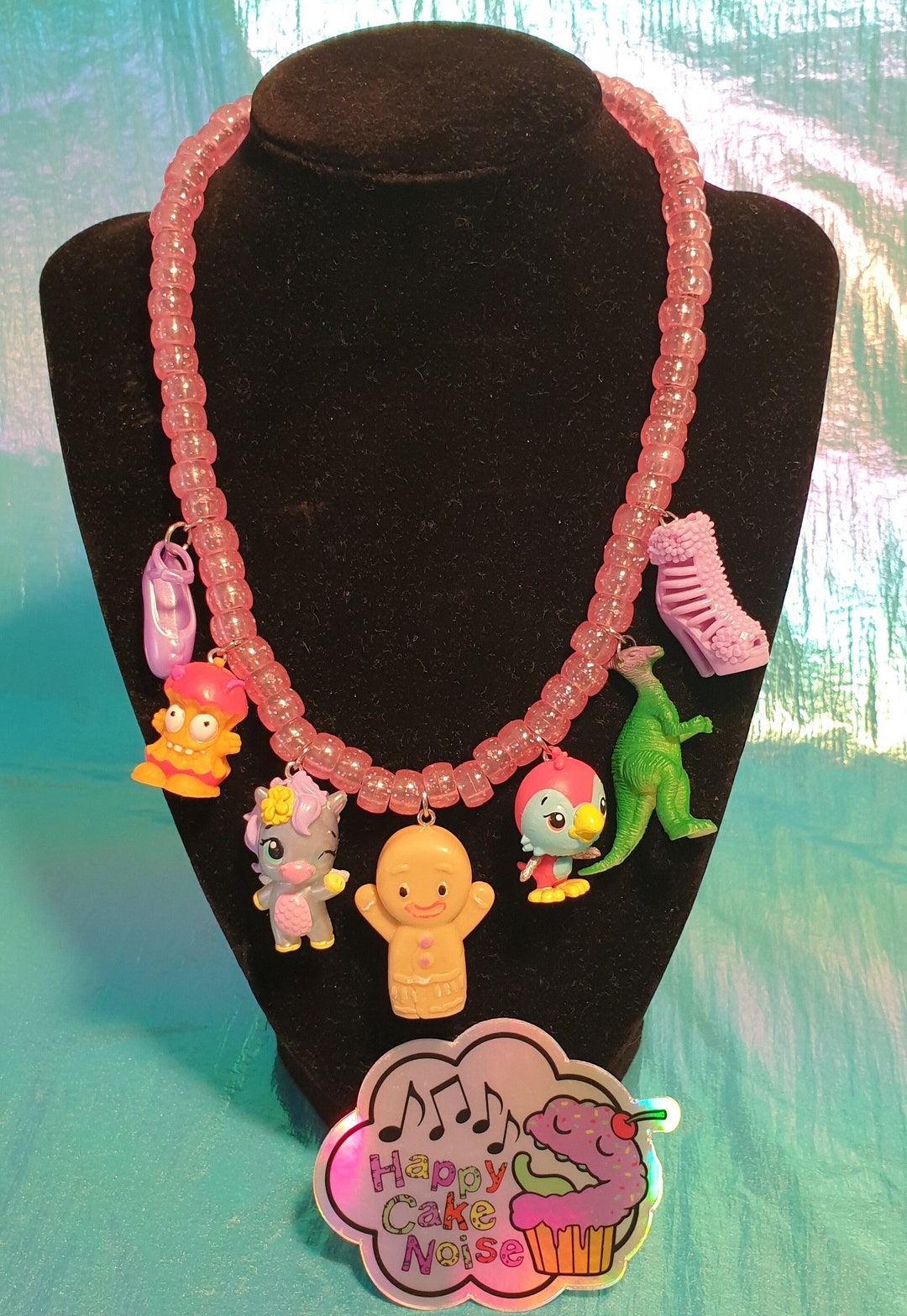 TOY Charm Necklace Pink Beads/gingerbread Man Retro Etsy