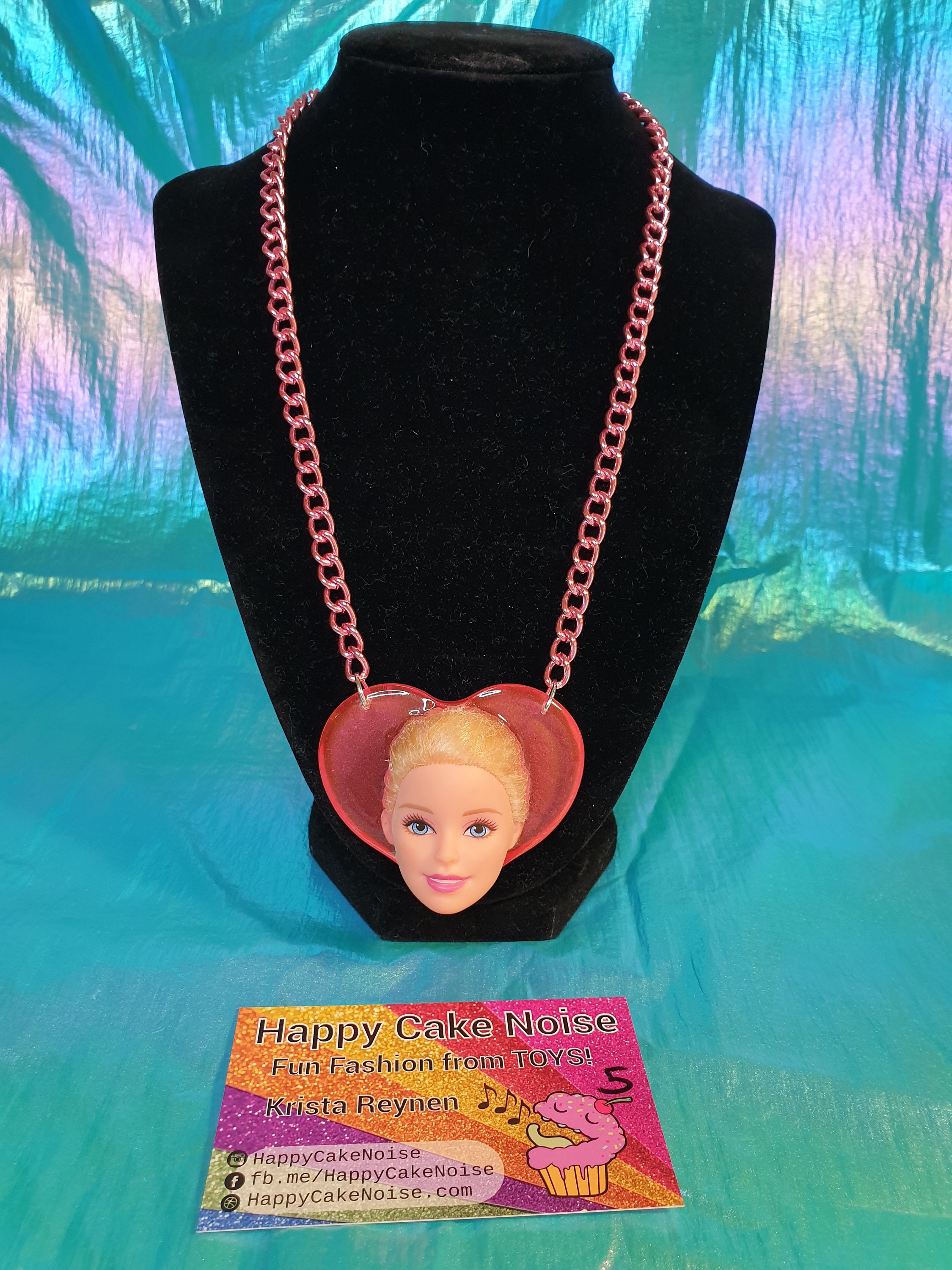 Barbie Face Necklace Sample No 5 Retro Toy resin maximalist statement necklace