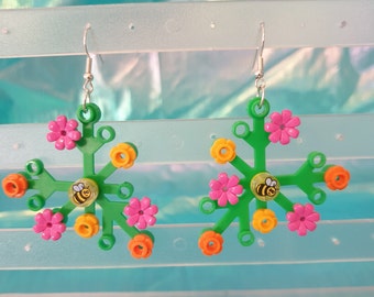 FLOWER Lego Brick Earrings - Large Bee 1 - Statement toy maximalist jewelry - Christmas teacher gift