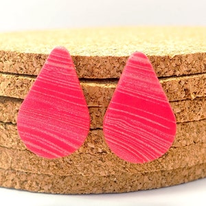 Rot und Roségold Perle Mikro gestreift Polymer Clay Tropfen Ohrstecker