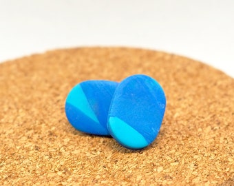 Boucles d’oreilles Two Tone Blue et Turquoise Polymer Clay Pill Stud