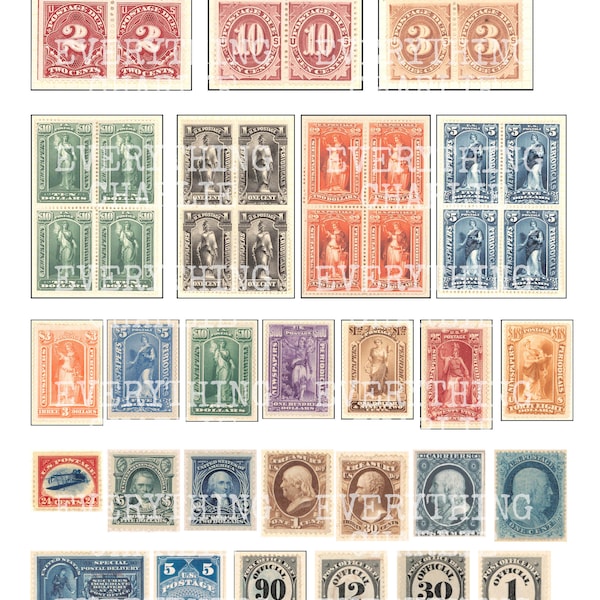 Postage stamps ephemera digital download, printable vintage stamp embellishments, for junk journals, scrapbooking and card making