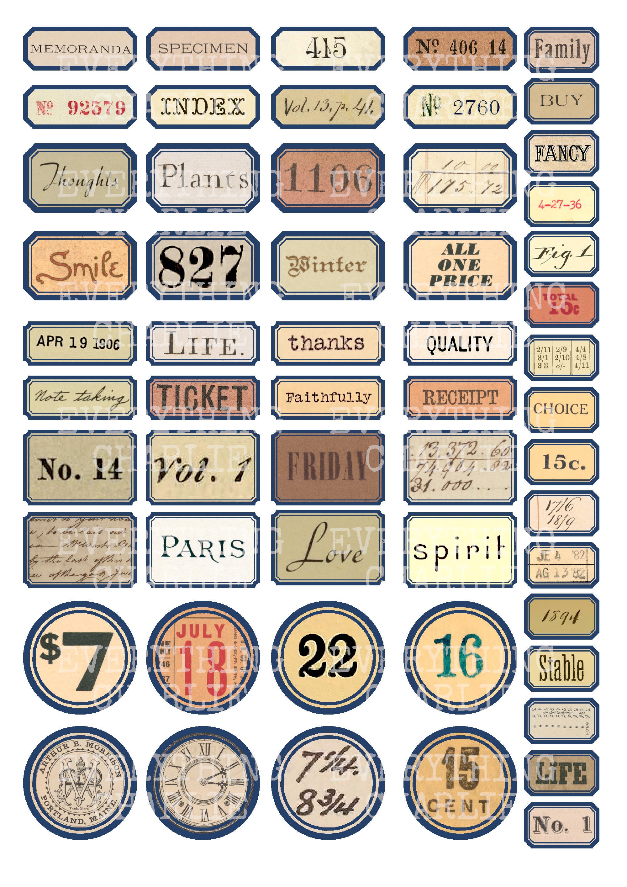 Random Small Print Words Random Words and Numbers Printable Labels, Digital Download for Junk ...