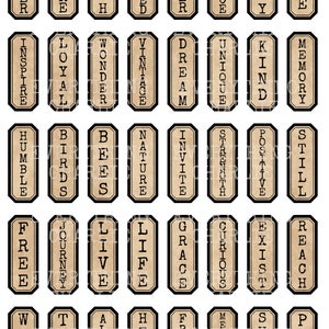 Verticale woordlabels voor junkjournals, planners, scrapbooking, knutselen en kaarten maken