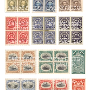 Vintage Postage Stamps, Printable Old Postage Stamps Ephemera  Embellishment, Junk Journal Digital Kit, Digital Collage Sheet Scrapbook  Paper 