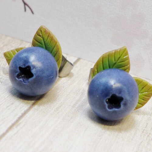 Blueberry Stud Earrings Fruit Earrings Polymer Clay Etsy