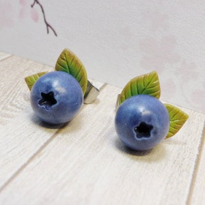 Blueberry stud earrings, Fruit earrings, Polymer clay earrings, Miniature blueberry, Clay Berry studs, Wedding earrings, Mothers day gift