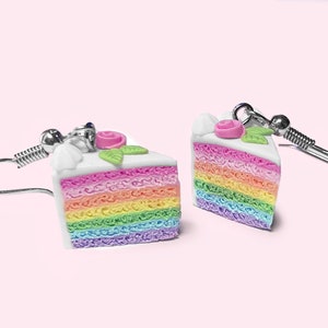 Rainbow cake earrings - Cake earrings - Rainbow earrings - Polymer clay - Miniature food - Food earrings - Kawaii earrings - Gift for her