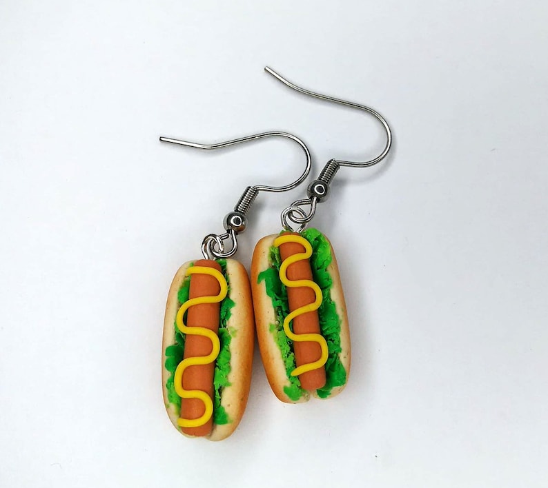 Hot Dog Earrings Fastfood Earrings Miniature Food Etsy