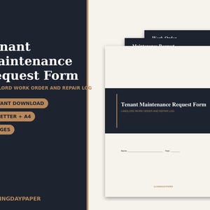 Tenant Maintenance Request Form Printable, Landlord Work Order, Rental Repair Log, Property Manager Form, US Letter PDF