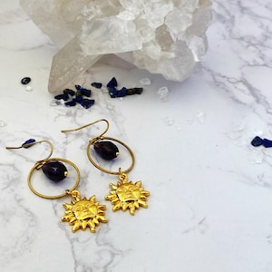 Dangle Gold Sun Earrings Celestial Statement Earrings Bohemian Boho Earrings