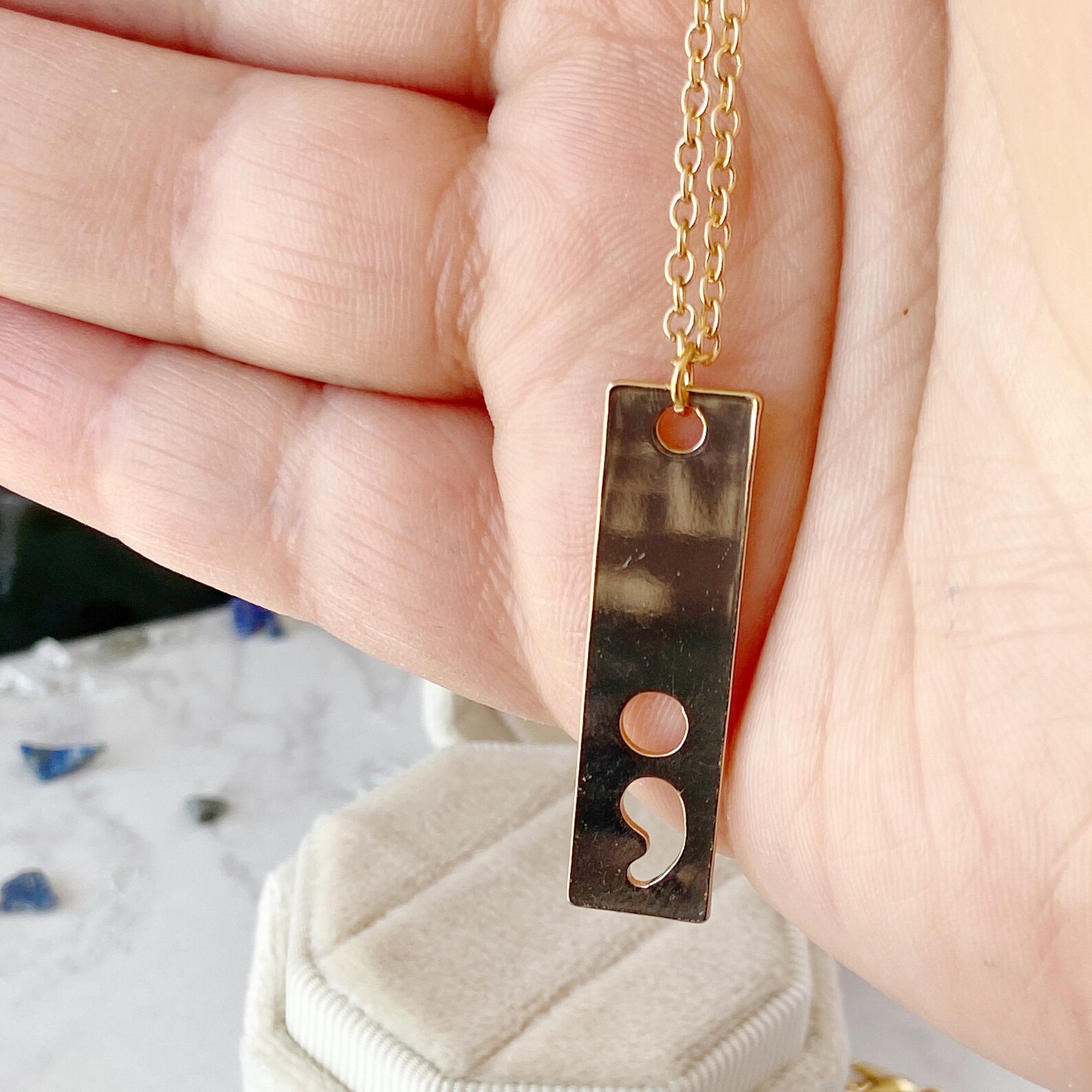 Semi Colon Necklace Gold Semicolon Necklace Semicolon Jewelry Etsy