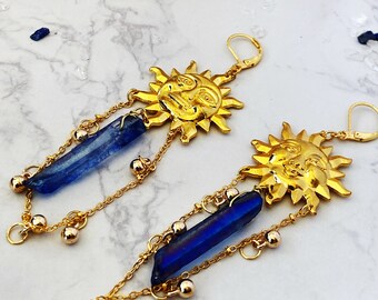 Raw Quartz Crystal Sun Earrings, Witchy Celestial Jewelry