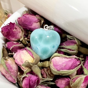 Natural Larimar Pendant Larimar Heart Pendant Blue Larimar Jewelry Dominican Larimar Stone Gemstone Pendant Heart 925 Sterling Silver