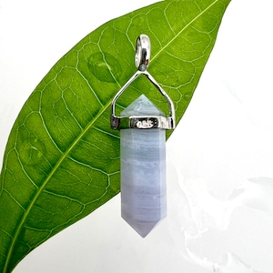 Blue Lace Agate Crystal Point Pendant | Blue Lace Agate Double Point | Agate Pendant | Blue Agate Necklace | Sterling Silver Blue Stone