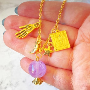 Crystal Ball Necklace Tarot Jewelry Tarot Necklace Crystal Ball Charm Wiccan Jewelry Tarot Card Necklace Wicca Tarot Charms The Magician