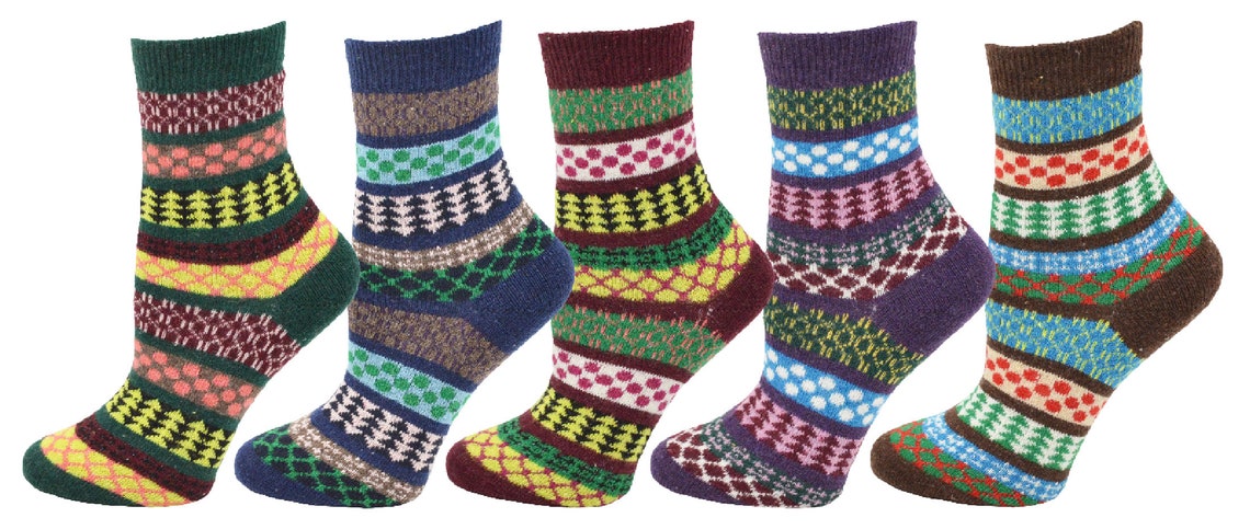 Womens Wool Socks 5 Pairs Bulk Pack Cozy Thick Knit Winter | Etsy