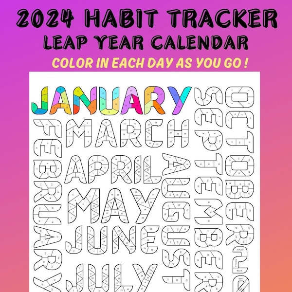 2024 LEAP YEAR Habit Tracker,Habit Trackert PDF, 366 Daily Fitness Workout Tracker, Monthly Tracker, Coloring, A4, A5, A3, Hobonichi Weeks